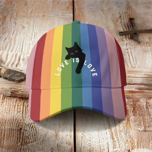 Love Is Love Rainbow Black Cat Print Cap - Multicolor - one size - image 1