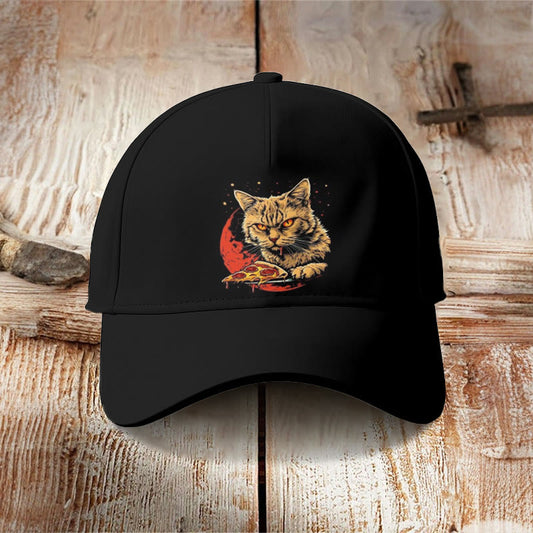 Cute Cat Pizza Print Cap - Black - one size - image 1
