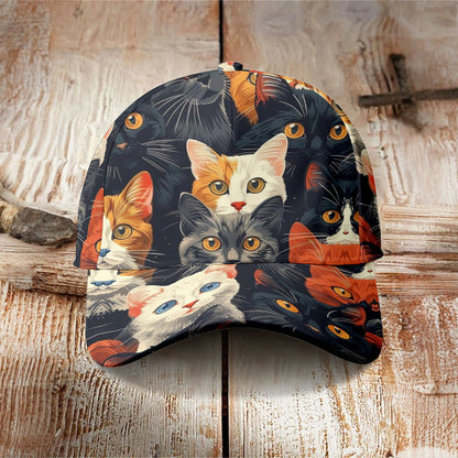 Funny And Cute Cats Print Cap - Black - one size - image 1