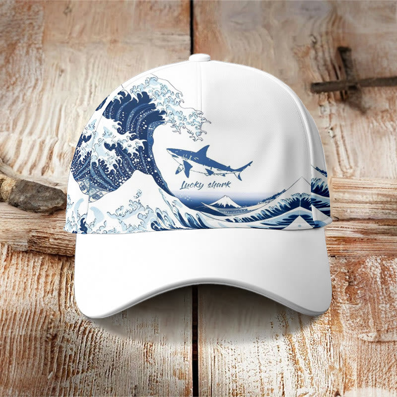 Japanese Style Wave Shark Print Cap - image 2