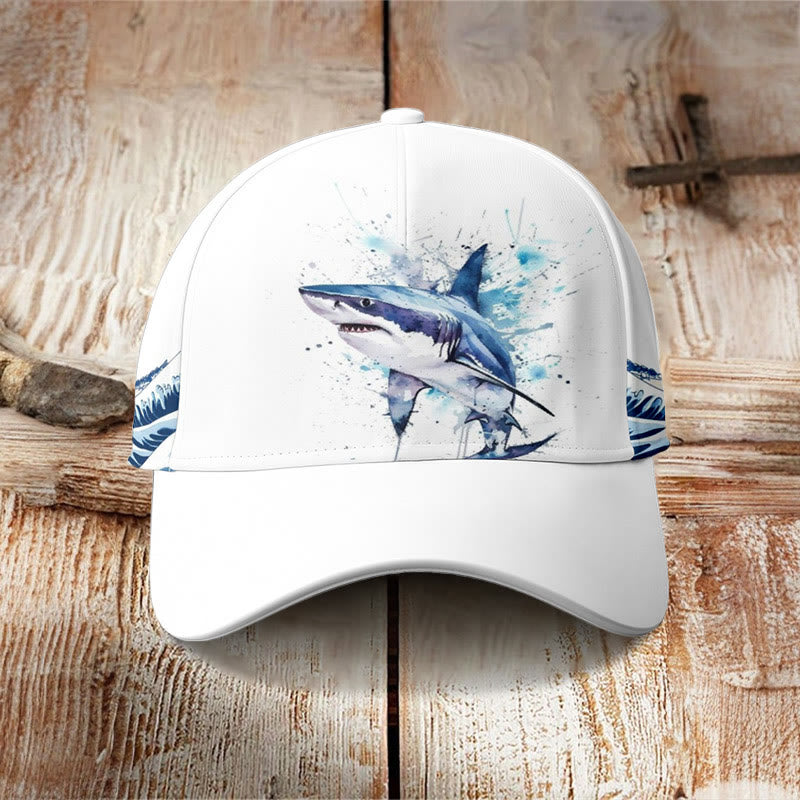 Japanese Shark Print Cap - White - one size - image 1