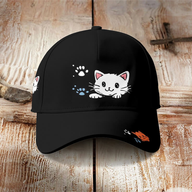 Cute cat and footprints print Cap - image 2