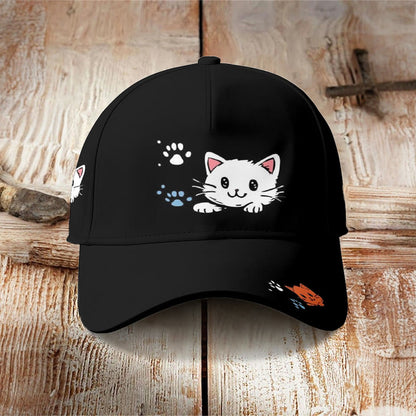 Cute cat and footprints print Cap - image 2