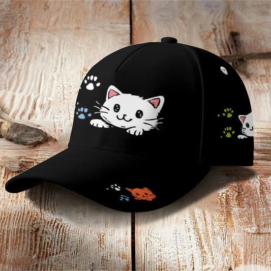 Cute cat and footprints print Cap - Black - one size - image 1