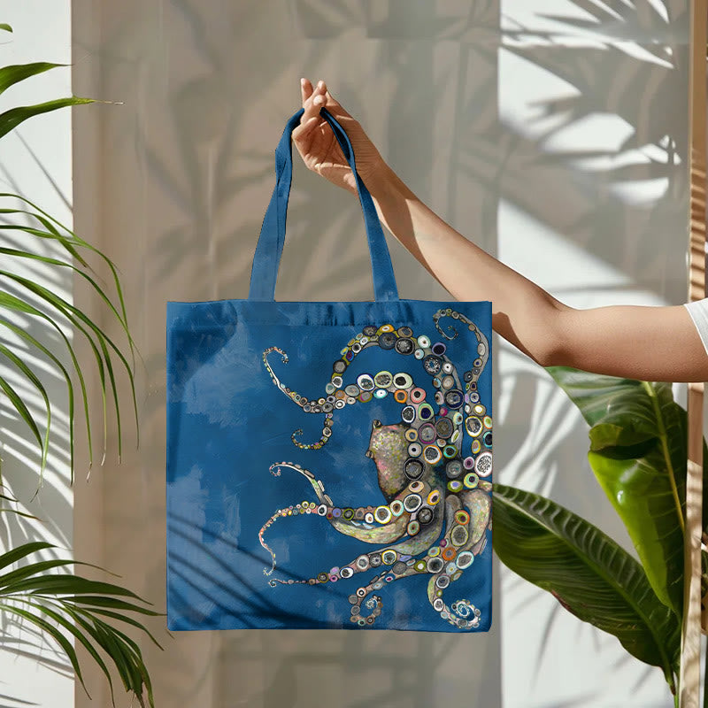 Colorful Octopus Oil Painting Print Bag - Blue - one size - image 3