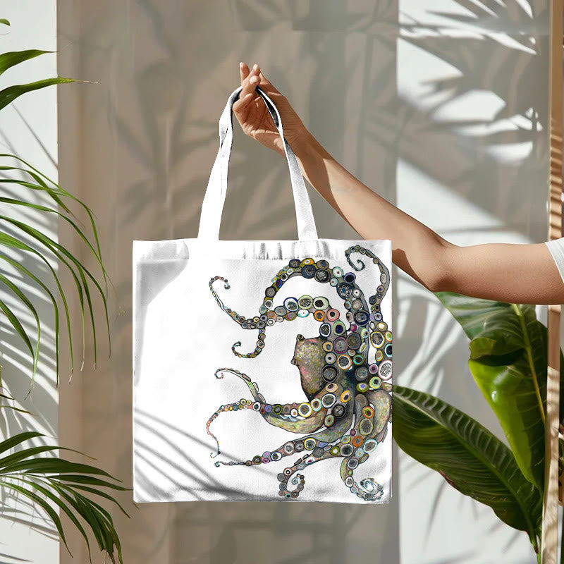 Colorful Octopus Oil Painting Print Bag - White - one size - image 4