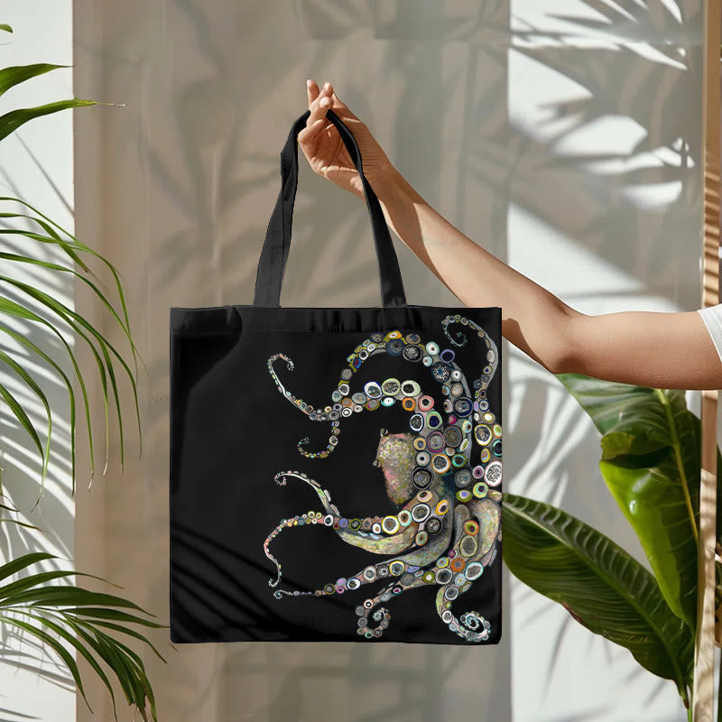 Colorful Octopus Oil Painting Print Bag - Black - one size - image 6