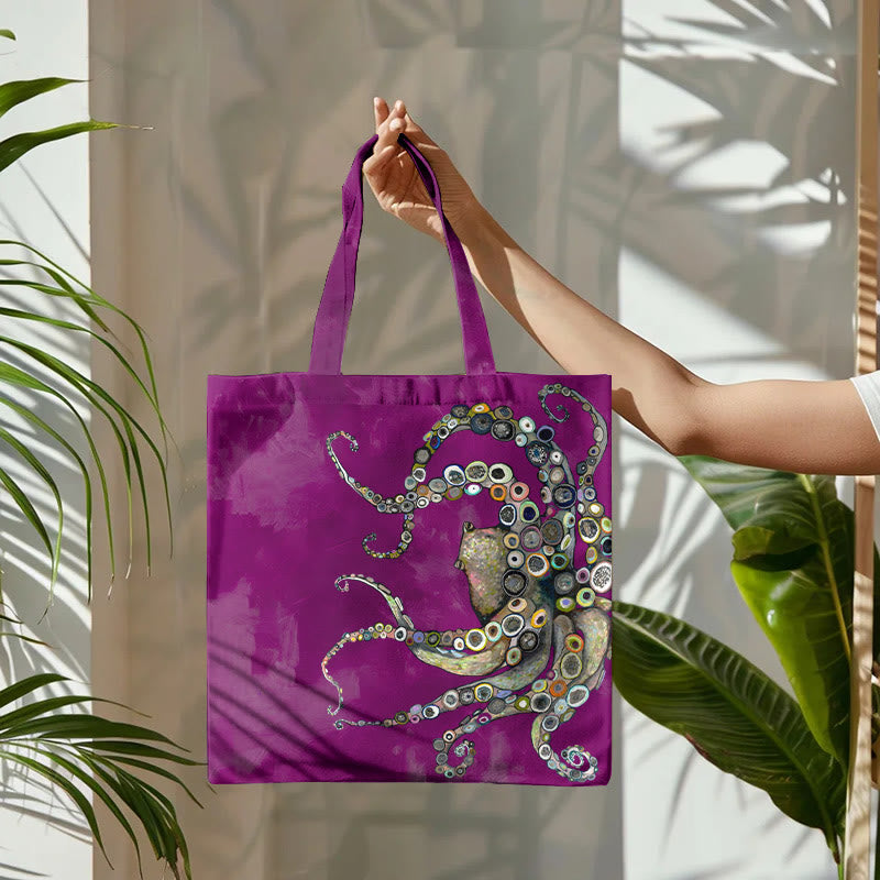 Colorful Octopus Oil Painting Print Bag - Purple - one size - image 1