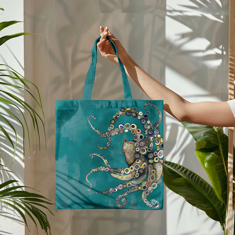 Colorful Octopus Oil Painting Print Bag - Green - one size - image 2