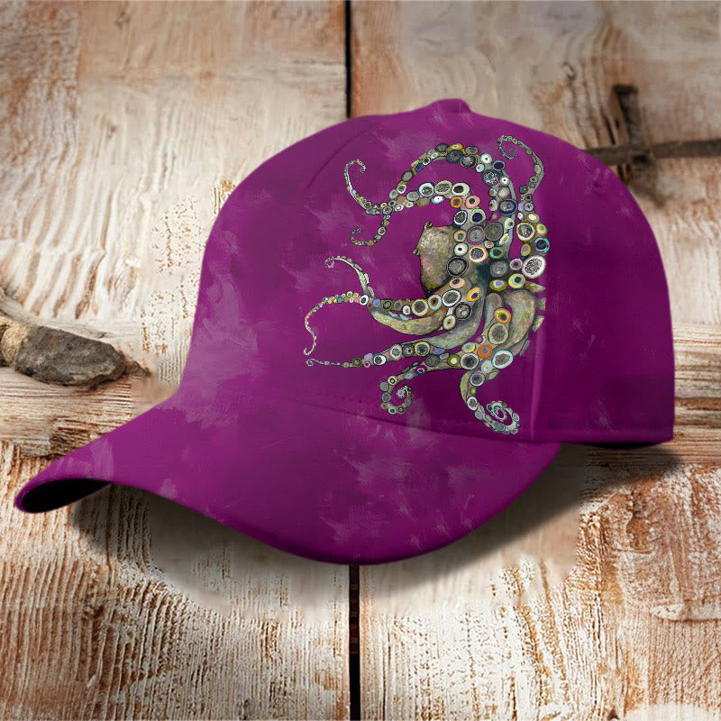 Colorful Octopus Oil Painting Print Cap - Purple - one size - image 9