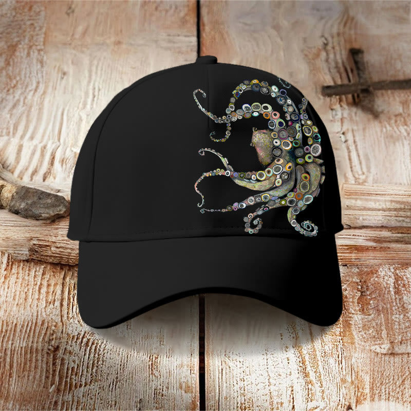 Colorful Octopus Oil Painting Print Cap - Black - one size - image 13