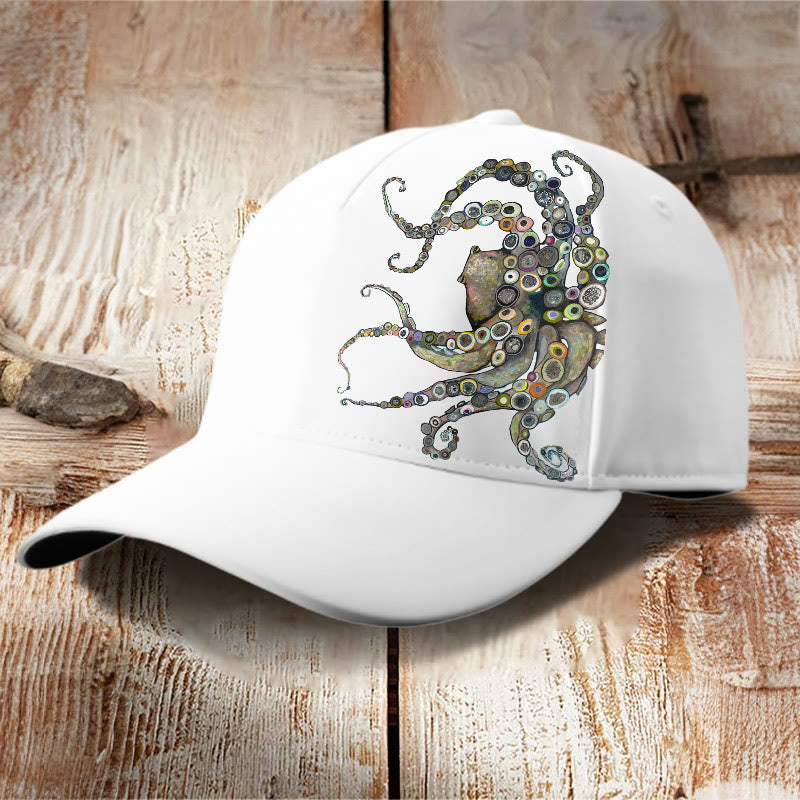 Colorful Octopus Oil Painting Print Cap - White - one size - image 11