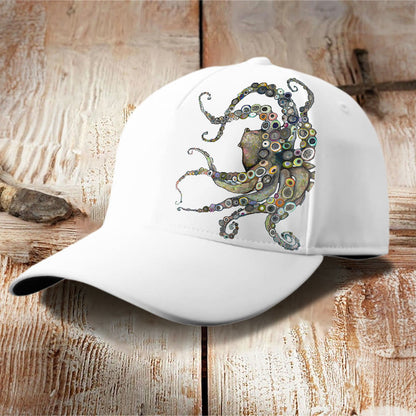 Colorful Octopus Oil Painting Print Cap - White - one size - image 11