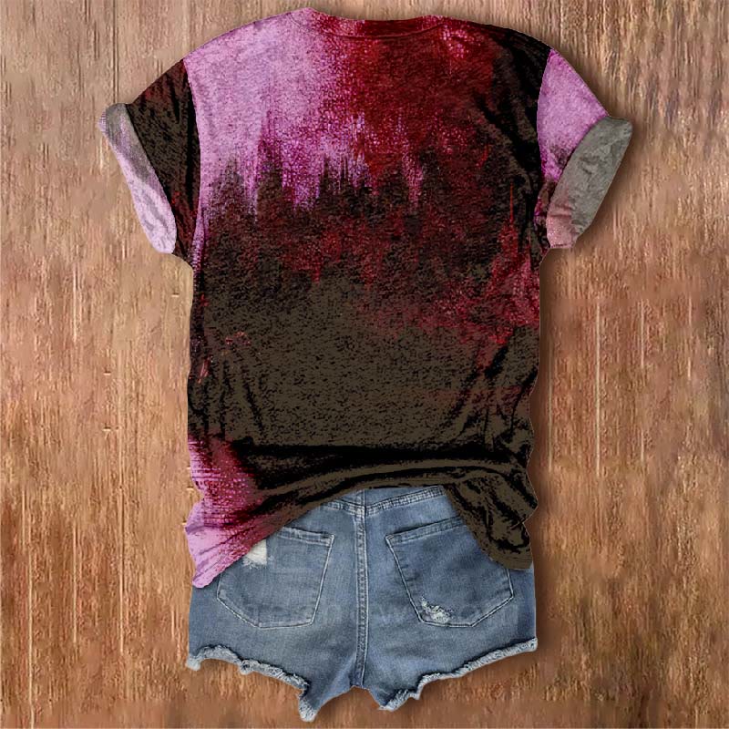 Women's Hollowing Style Star Pattern Korn Art Print V-neck T-shirt - image 2