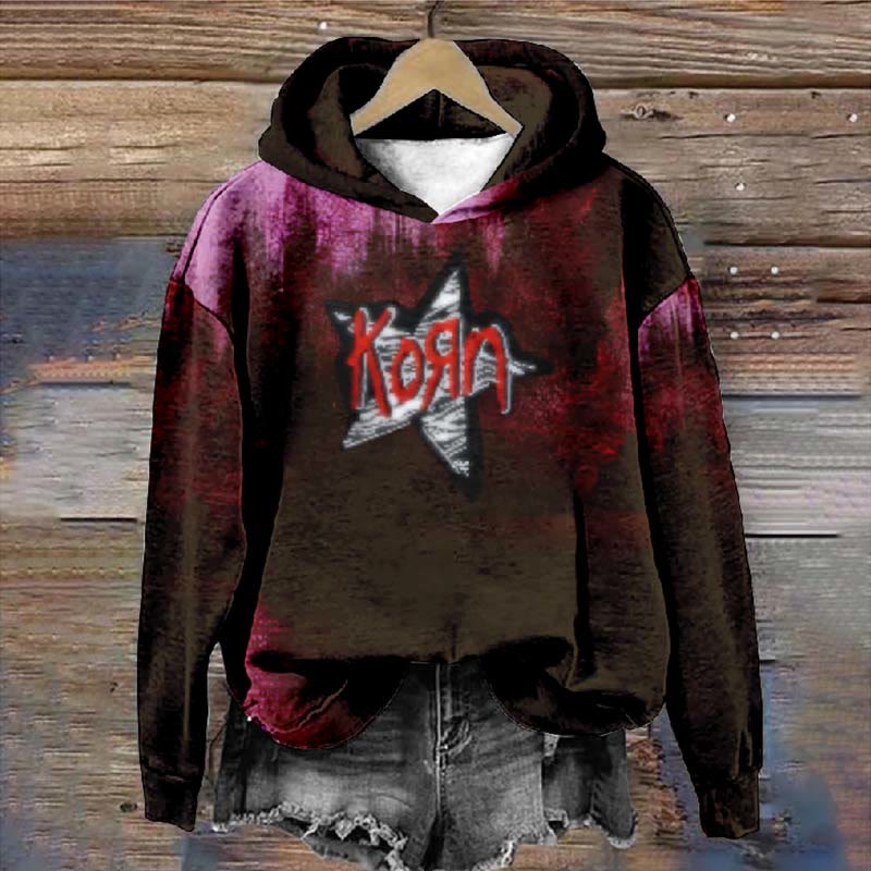 Hollowing Style Star Pattern Korn Art Print Women's Hoodie - Wine - 8XL - image 1