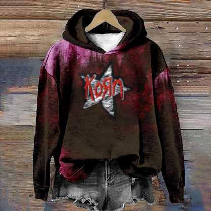 Hollowing Style Star Pattern Korn Art Print Women's Hoodie - Wine - 8XL - image 1