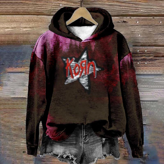 Hollowing Style Star Pattern Korn Art Print Women's Hoodie - Wine - 8XL - image 1