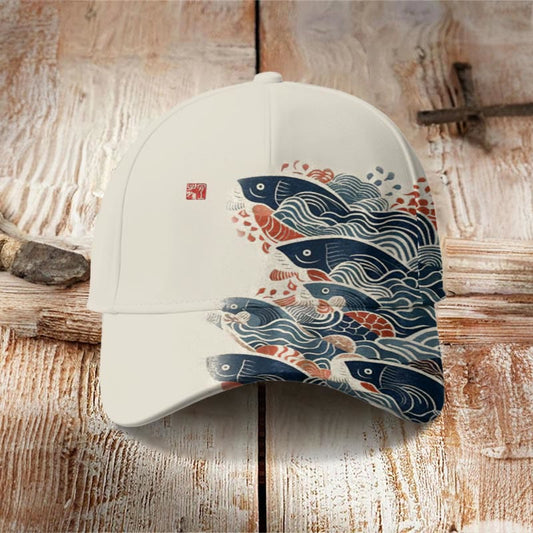 Japanese Art Carp Print Casual Cap - Apricot - one size - image 1