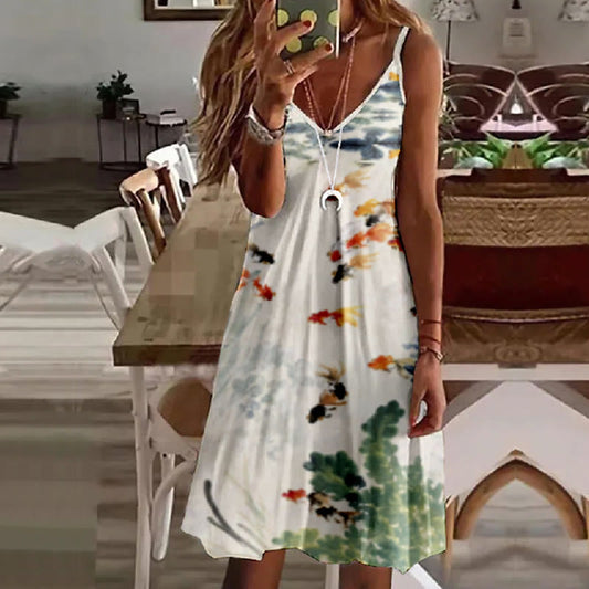 Women's Watercolor Goldfish Art Print Slip dress - Apricot - 8XL - image 1