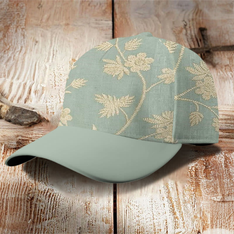 Retro Floral Art Print Casual Cap - Green - one size - image 1