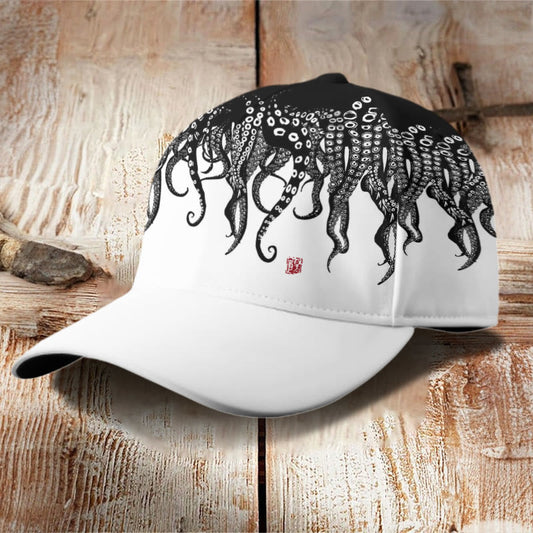 Black Octopus Art Print Casual Cap - White - one size - image 1