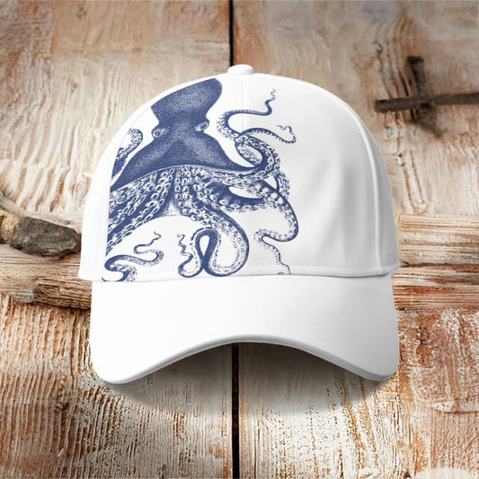 Oil Painting Octopus Art Print Casual Cap - White - one size - image 1