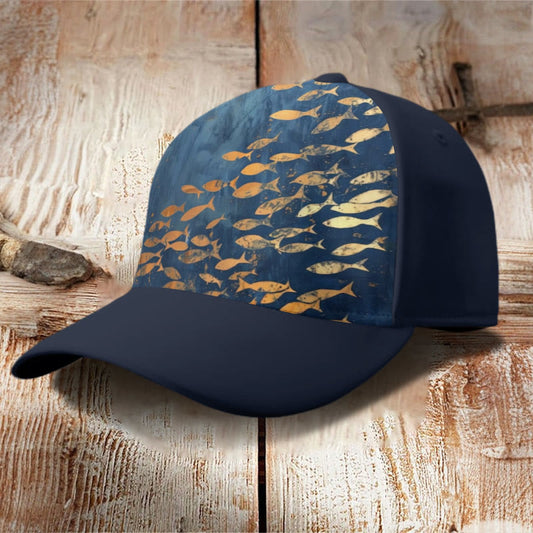 Little Orange Fish School Graffiti Print Casual Cap - Navy Blue - one size - image 1