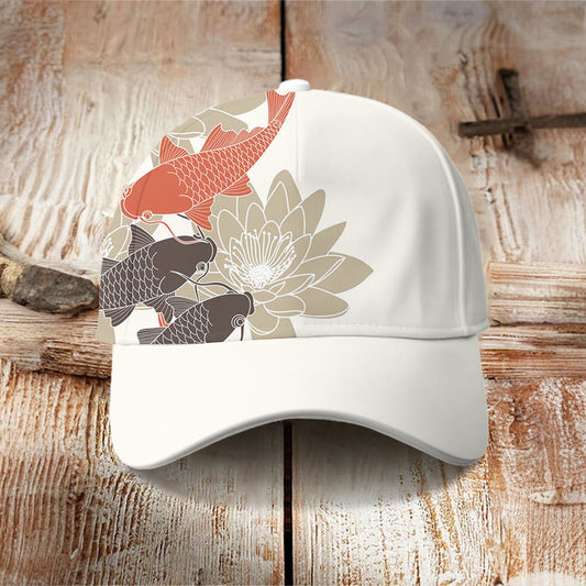 Good Luck Koi Fish Lotus Print Casual Cap - image 1