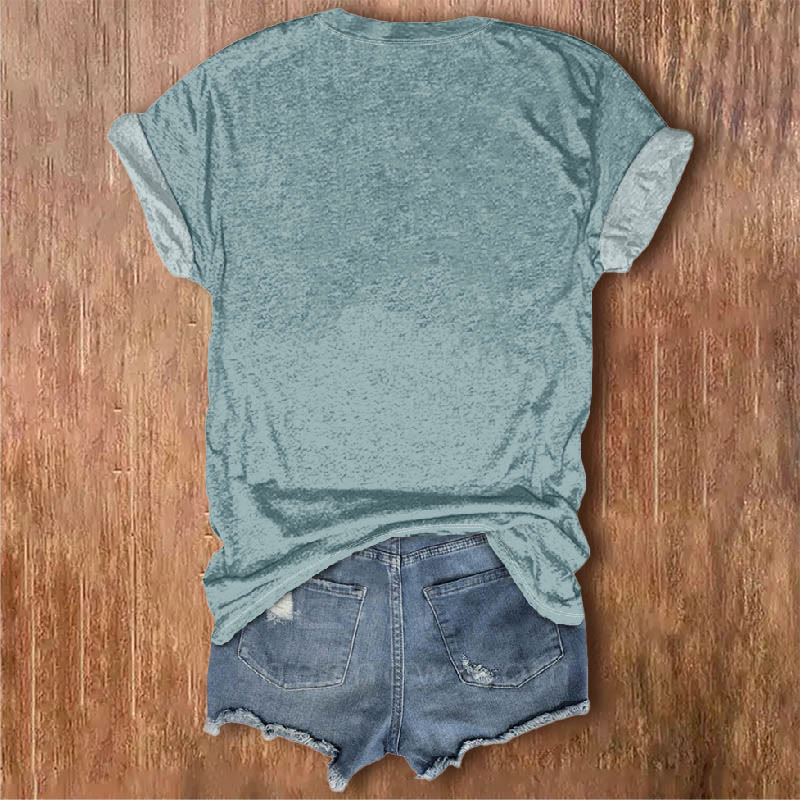 Women's Creative Flying Cat Catching Moon Print V-neck Short-sleeved T-shirt - image 2