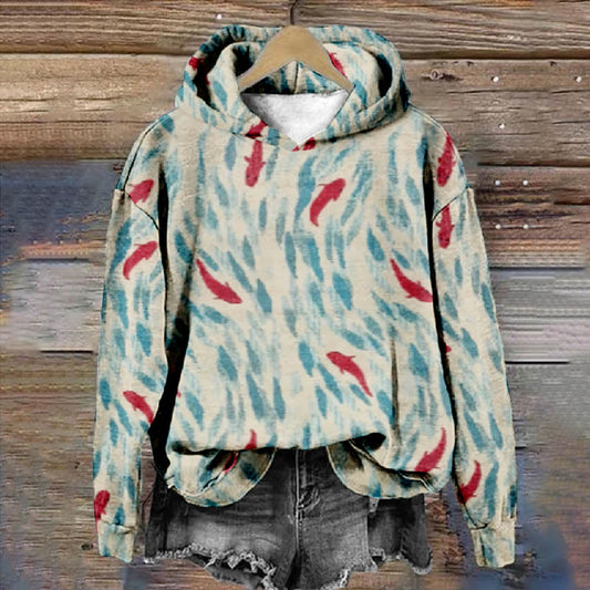 Women's Cute Little Goldfish Print Casual Long Sleeve Hoodie - Multicolor - 8XL - image 1