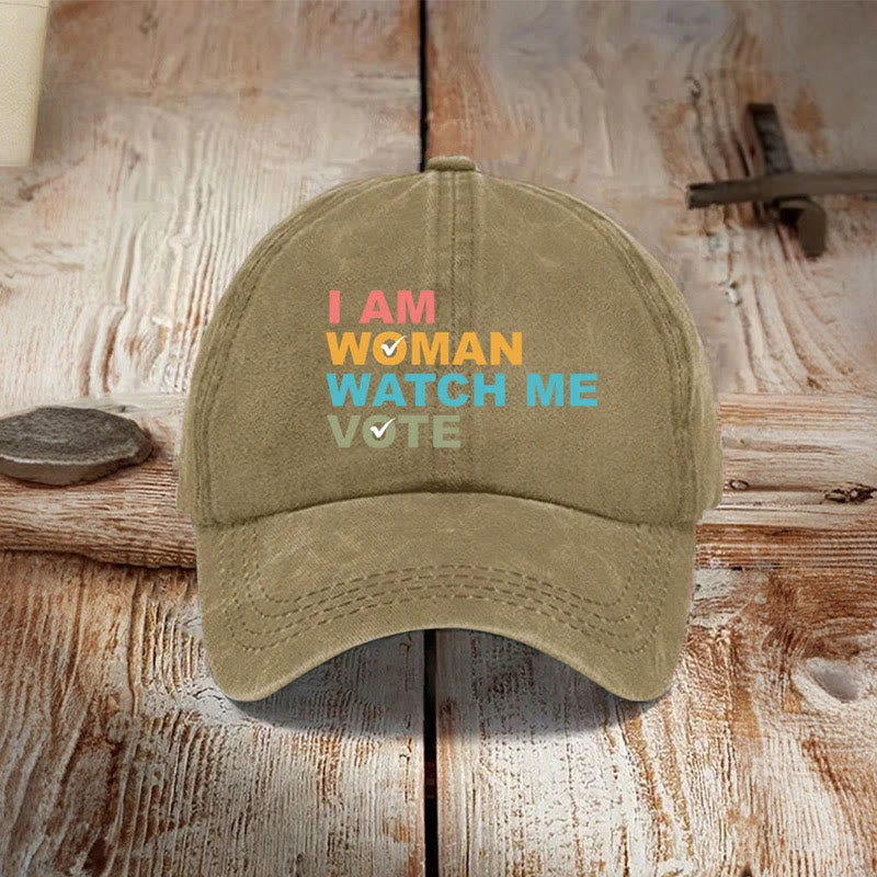 I Am Woman Watch Me Vote Print Cap - Khaki - one size - image 3
