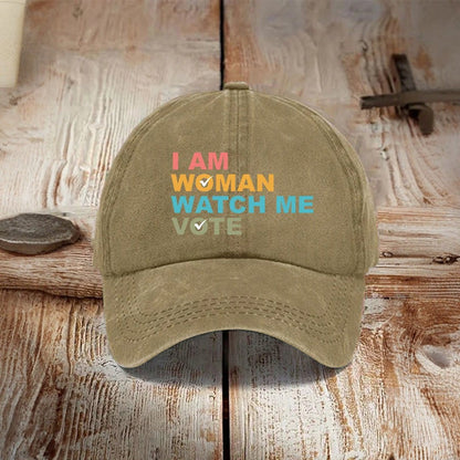 I Am Woman Watch Me Vote Print Cap - Khaki - one size - image 3