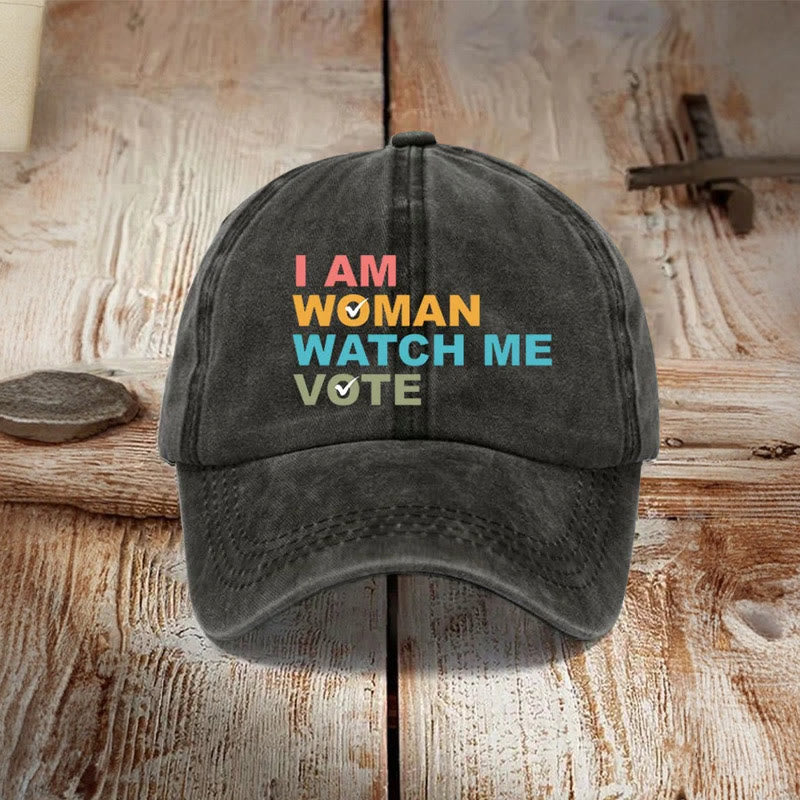 I Am Woman Watch Me Vote Print Cap - Black - one size - image 1