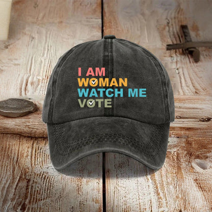 I Am Woman Watch Me Vote Print Cap - Black - one size - image 1