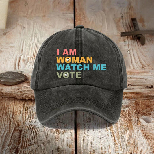 I Am Woman Watch Me Vote Print Cap - Black - one size - image 1