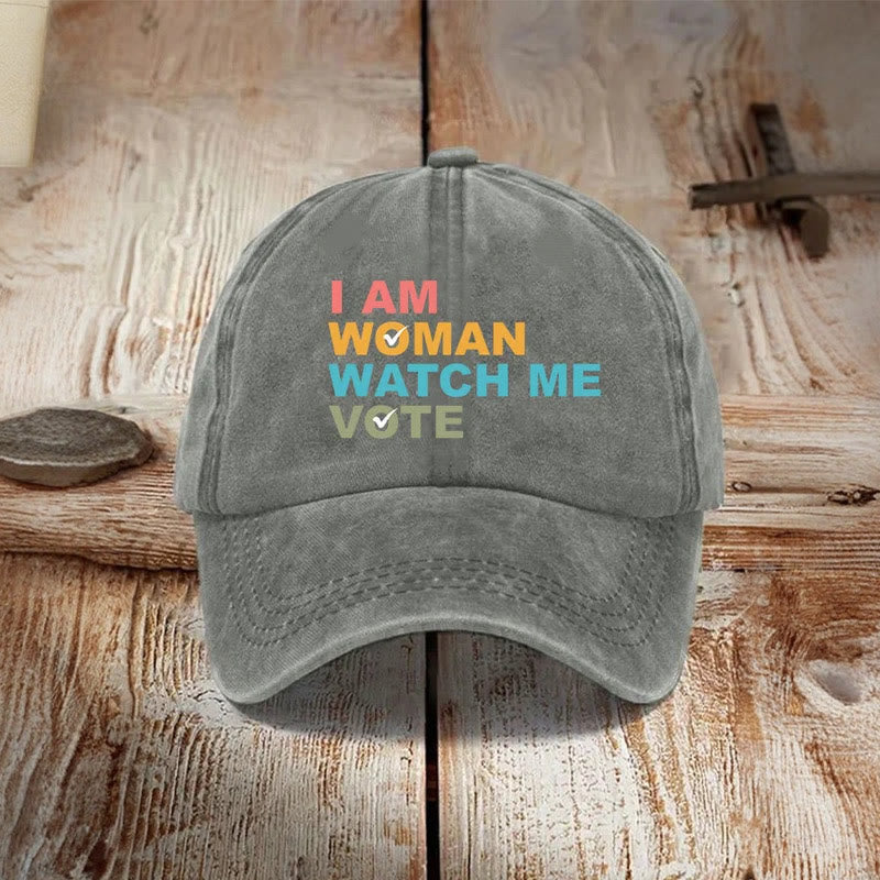 I Am Woman Watch Me Vote Print Cap - Light Gray - one size - image 2