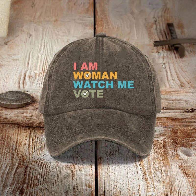 I Am Woman Watch Me Vote Print Cap - Brown - one size - image 6