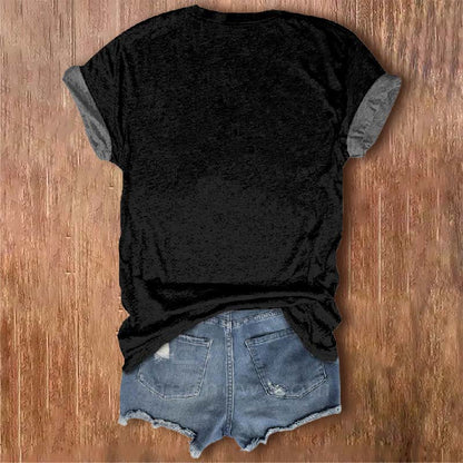 Women's Full Moon Cute Wizard Hat Cat Pumpkin Print V-neck Short-sleeved T-shirt - image 2