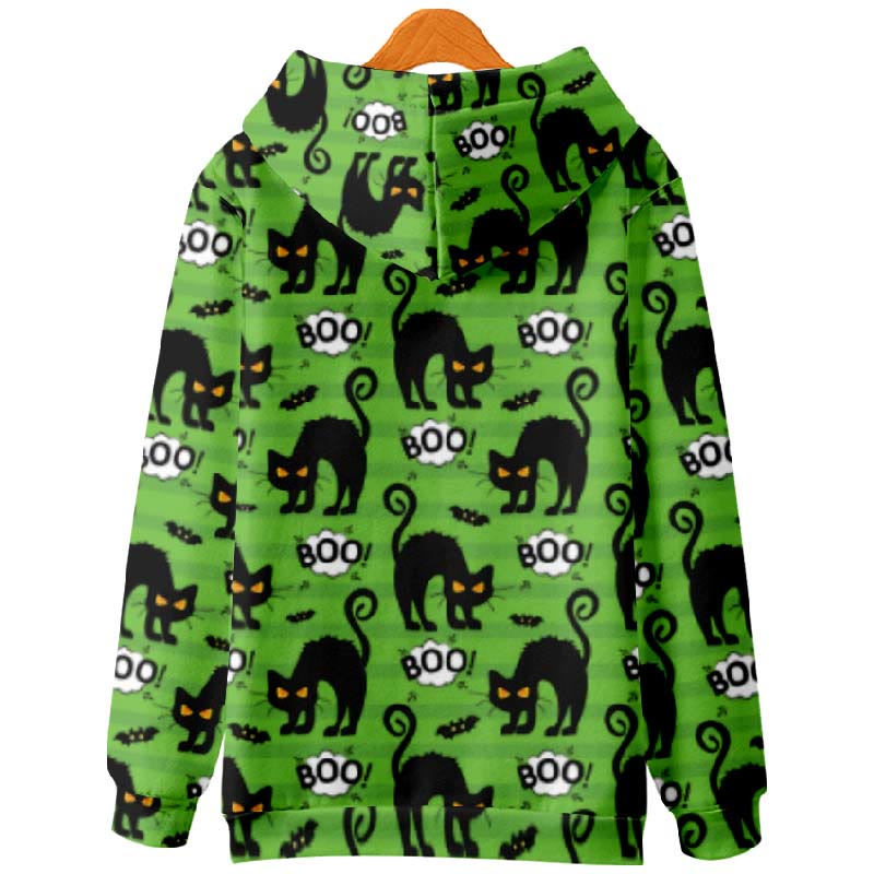 Women's Halloween Funny Boo Furry Black Cat Print Casual Long Sleeve Hoodie - image 2