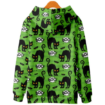 Women's Halloween Funny Boo Furry Black Cat Print Casual Long Sleeve Hoodie - image 2