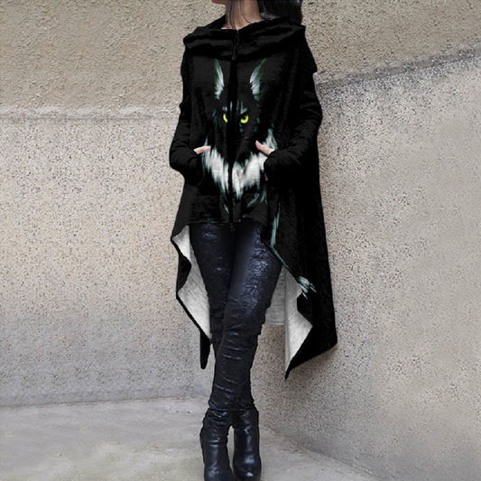 Women's Lovely Abstract Black Cats Print Casual Hoodie - Black - 8XL - image 1