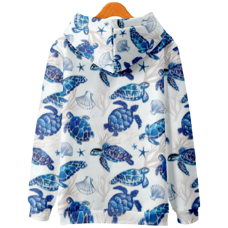 Ombre Lovely Sea Turtles Casul Print Casual Long Sleeve Hoodie - image 2