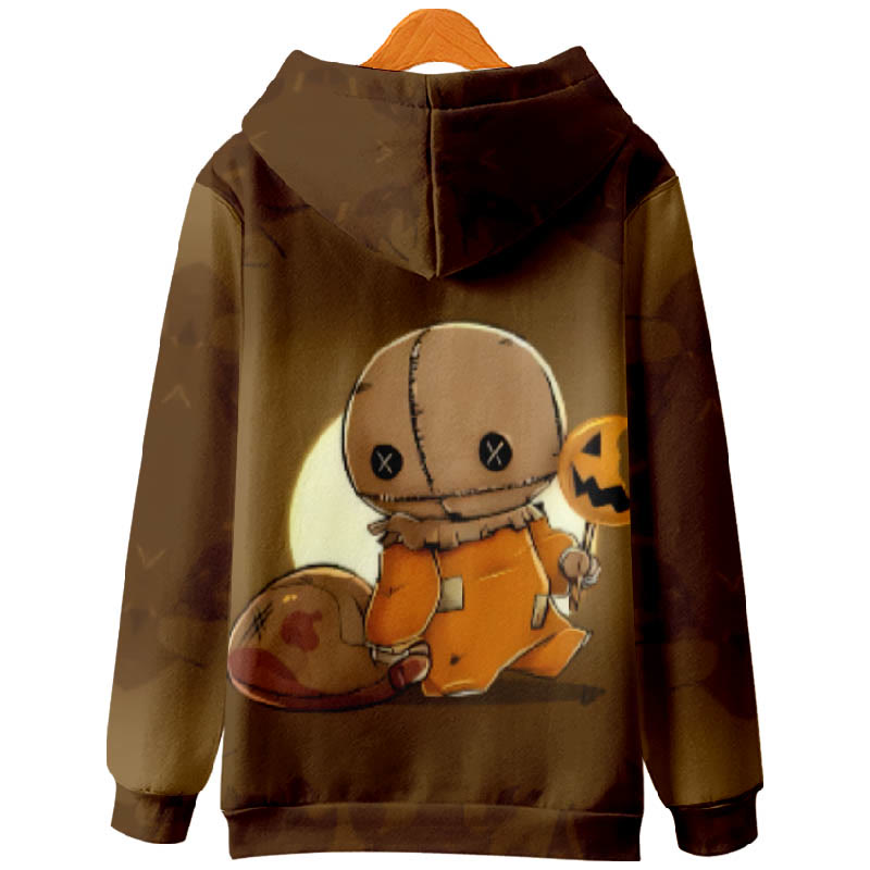 Halloween Funny Alien Holding Pumpkin Moon Print Casual Long Sleeve Hoodie - image 2