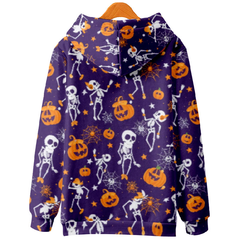 Halloween Funny Spider Web Pumpkin Skull Print Casual Long Sleeve Hoodie - image 2