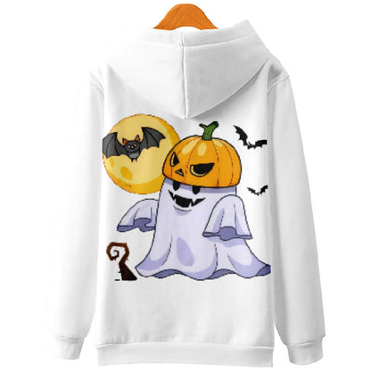 Halloween ghost with pumpkin hat Print Casual Long Sleeve Hoodie - image 4