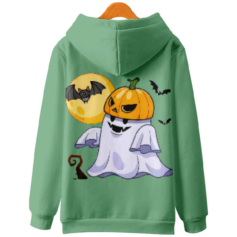Halloween ghost with pumpkin hat Print Casual Long Sleeve Hoodie - image 2