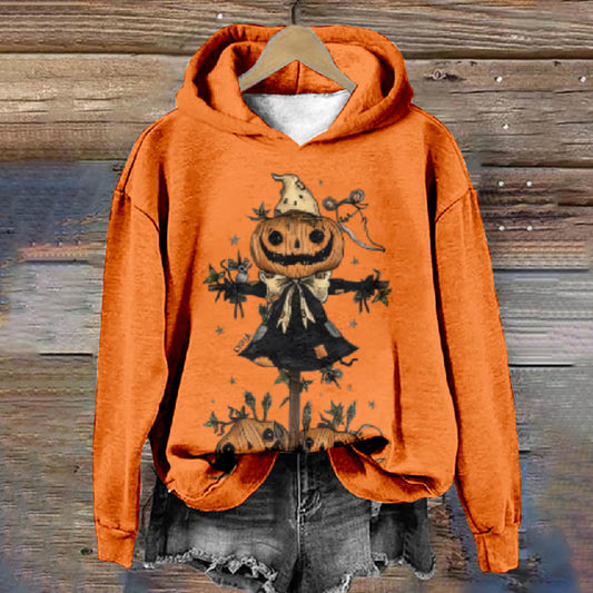 Halloween Creative Pumpkin Wizard Casual Long Sleeve Hoodie - Orange - 8XL - image 1