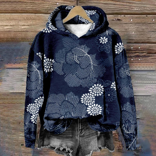 Vintage Floral Art Print Hoodie - Blue - 8XL - image 1