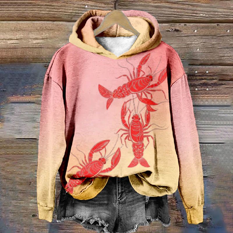 Women's Lovely Swimming Lobster Print Hoodie - Pink - 8XL - image 1