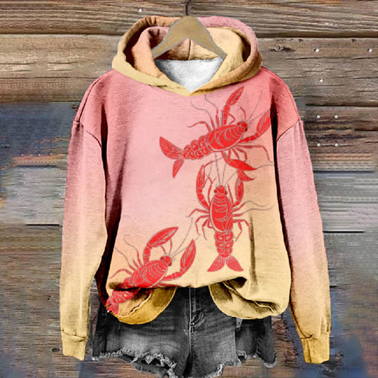Women's Lovely Swimming Lobster Print Hoodie - Pink - 8XL - image 1